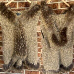 RUDSAK   * Genuine  Fur trimmed knitted  vest jacket  M - L  EUC